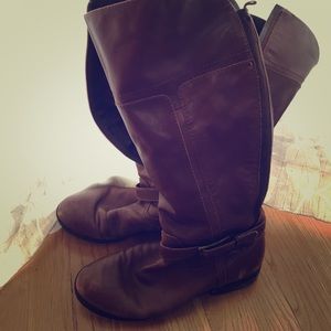 Knee high wide width brown leather boots